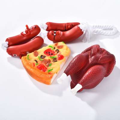 China Pet Supplies Custom Dog Chew Toy Set, Vinyl Chicken Pizza Sausage Toy Set, Dental Chew Toy for Dogs